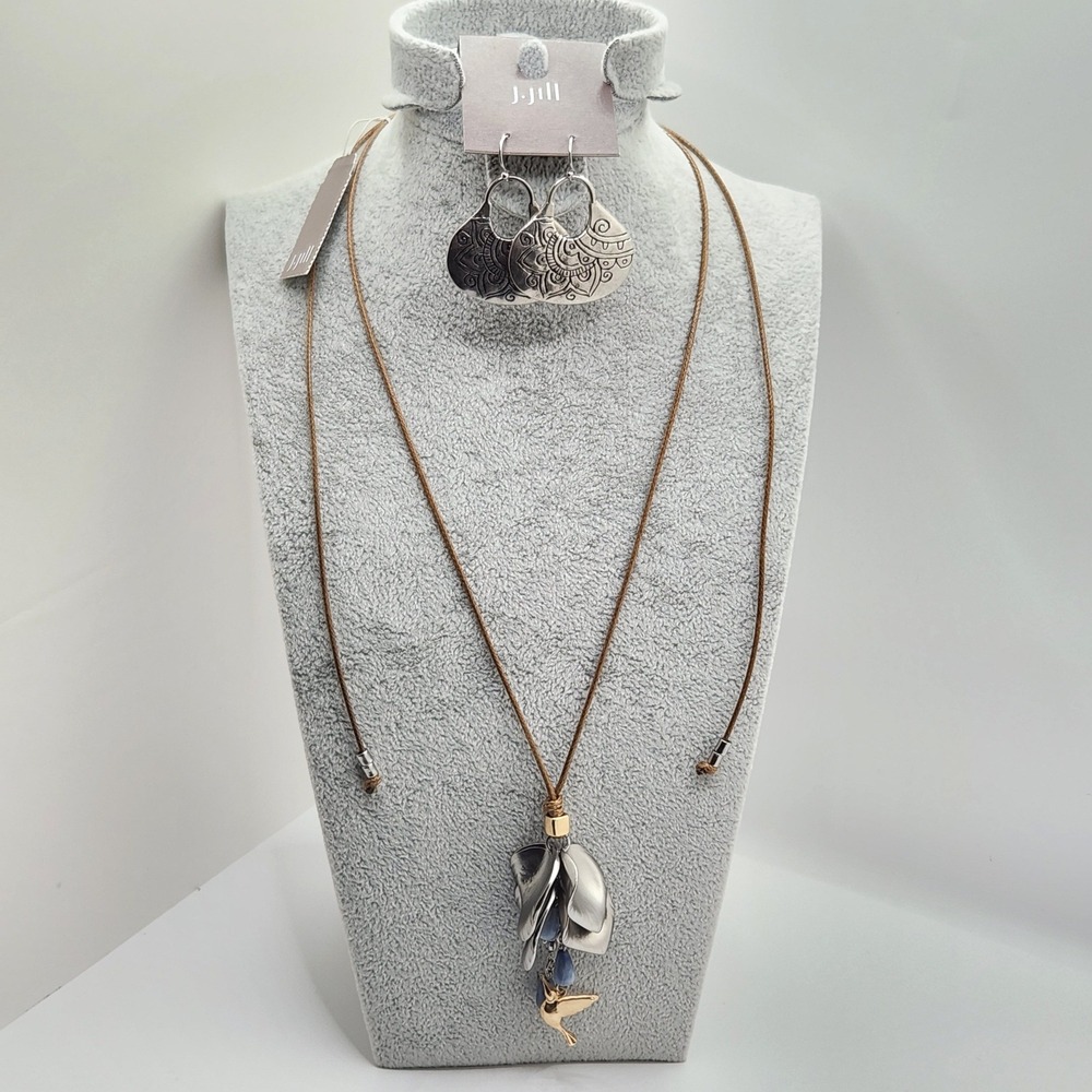 Boho Flower Hummingbird Necklace & Mandala Earrings Set by J Jill Nature